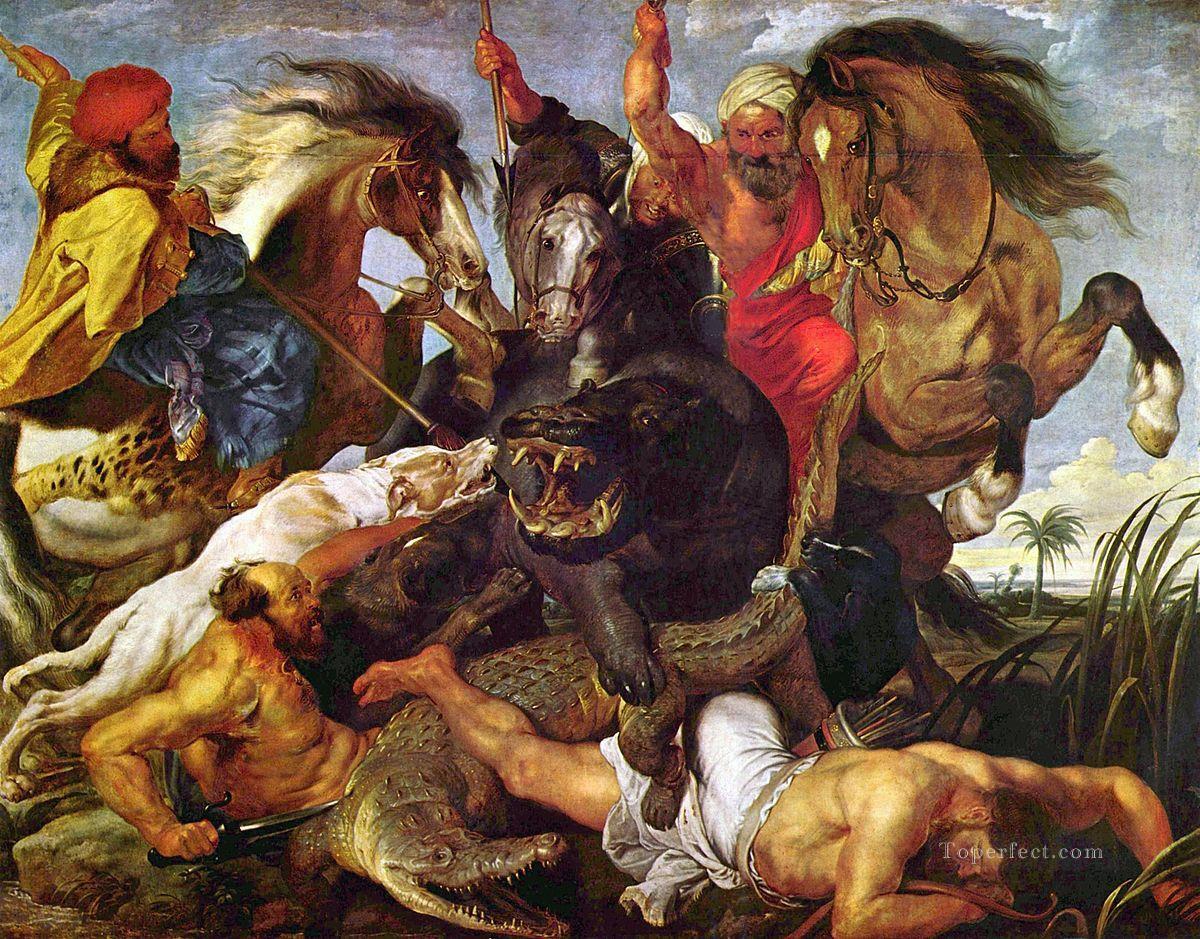 Hippopotamus and Crocodile Hunt Baroque Peter Paul Rubens Oil Paintings
